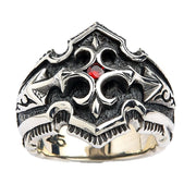 Garnet Medieval Knight Cross Sterling Silver Men's Ring