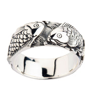 Japanese Koi Fish Sterling Silver Wedding Band Ring