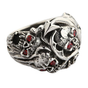 Red Eyes Inferno Skull Sterling Silver Gothic Ring