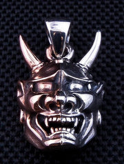 Sterling Silver Oni Mask Devil Pendant-Bikerringshop