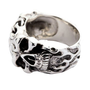 Flame Roller Skull Sterling Silver Biker Ring [6]