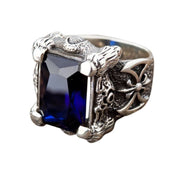 Heavy Dragon Claw & Axe Sapphire Blue Sterling Silver Biker Ring
