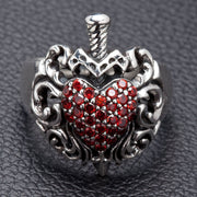 Sterling Silver Gothic Red Heart Dagger Rings-Bikerringshop