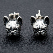 French Bulldog Head Sterling Silver Earrings