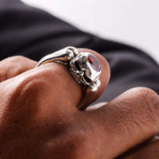 Garnet Skull Bone Sterling Silver Gothic Wedding Ring