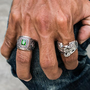 Emerald Green Sterling Silver Men's Sport Ring