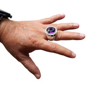 Huge Natural Amethyst Sterling Silver Bishop Ring on Hand
