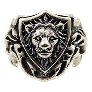knight shield lion silver ring