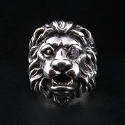 sterling silver diamond eye lion head ring