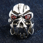 Red Garnet Eyes Skull Fang Devil Biker Ring
