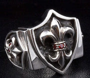 Garnet Fleur De Lis Sterling Silver Gothic Ring