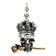 crown skull and rose silver pendant