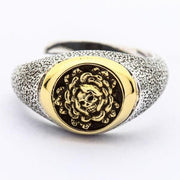 silver & brass skull and rose ring