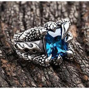 Blue Topaz Flame Blade Eagle Claw Sterling Silver Ring